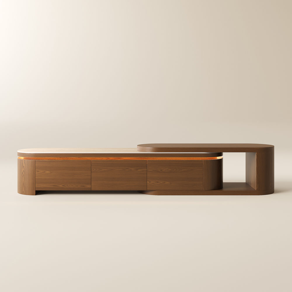 Living Room Walnut Color & White MDF TV Stands