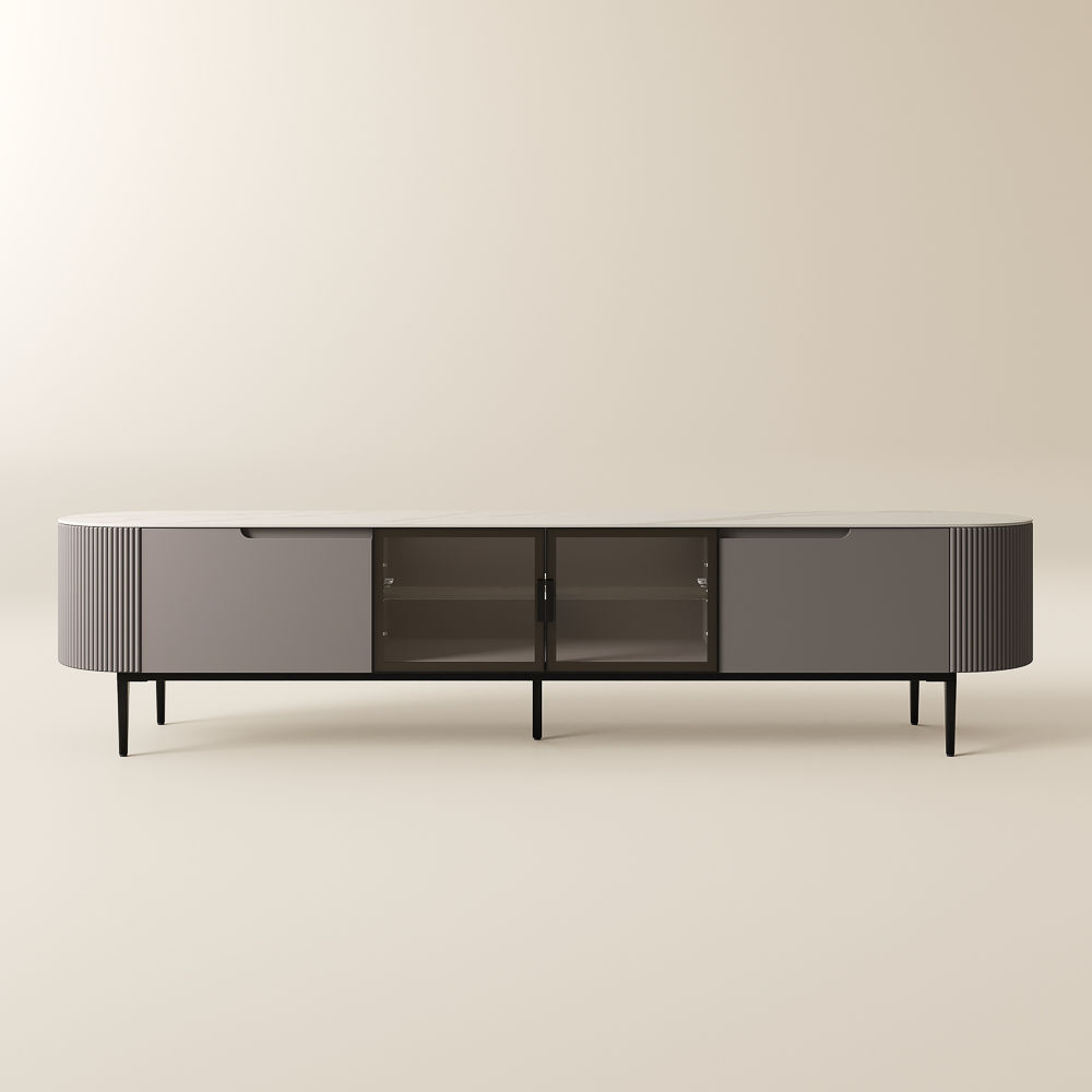 with Drawers White & Gray Glossy Sintered Stone TV Stands