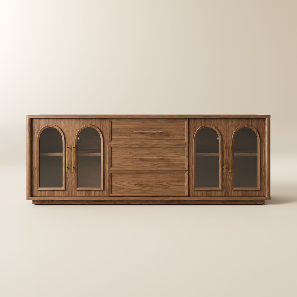 Floor TV Stand Walnut Color Engineered Wood TV Stands