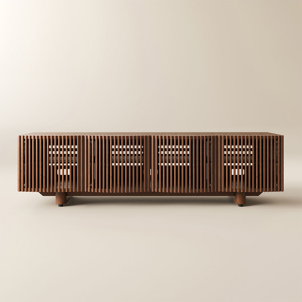 Fluted Walnut Color Engineered Wood TV Stands