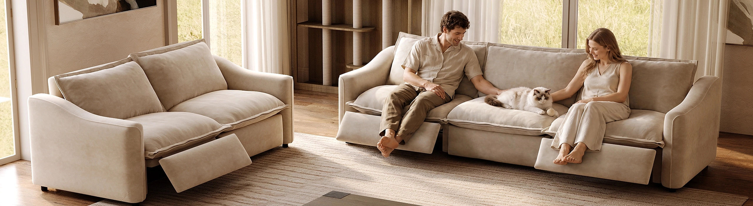 a dog playing around a pet-friendly sofa of Povison