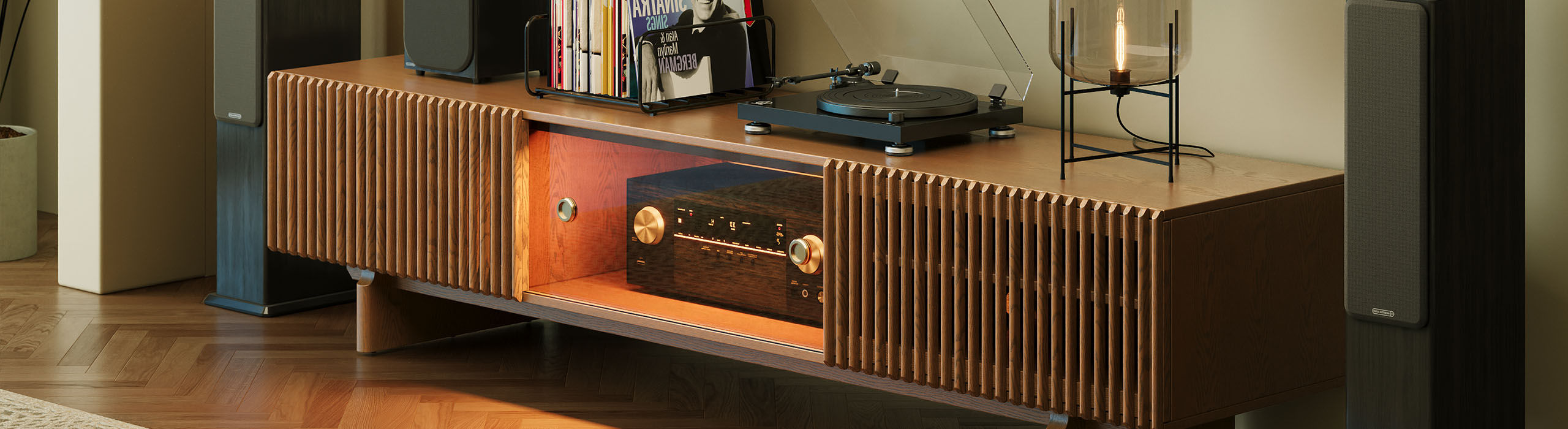 Media consoles that provide stylish support for TVs and everyday devices