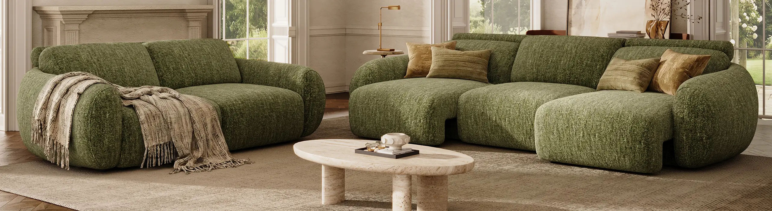 King sleeper sofa with spacious sectional design in a modern living room.