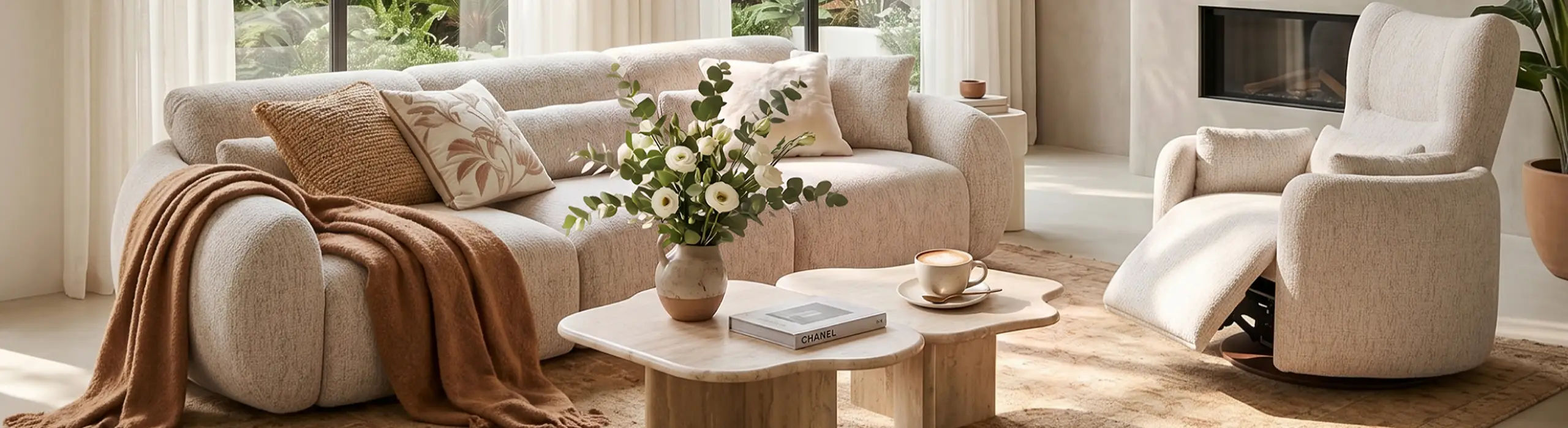 Modern guest room sofa bed with comfortable seating in a bright living room designed for overnight guests.