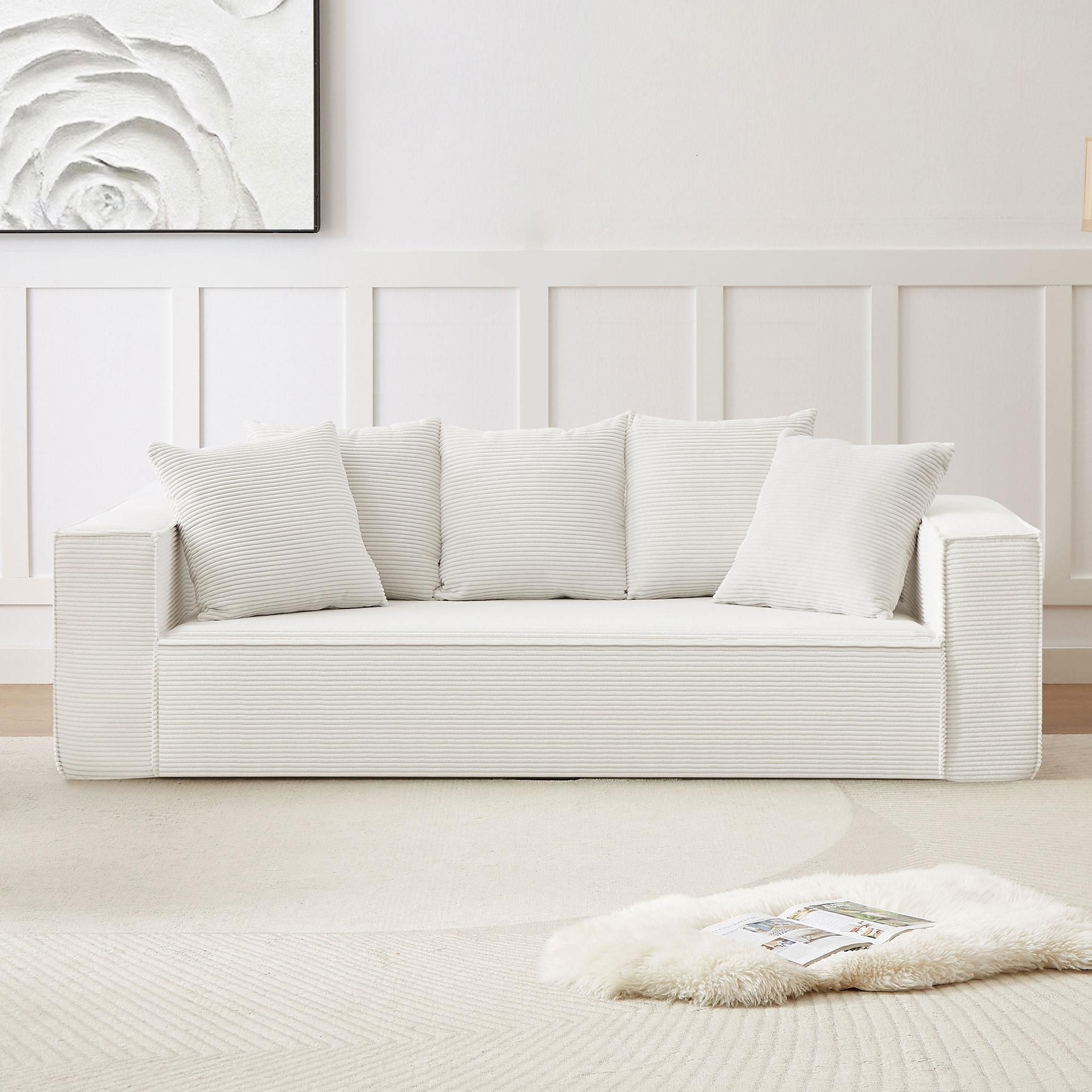 Modern White Corduroy 3 Seater Sofas