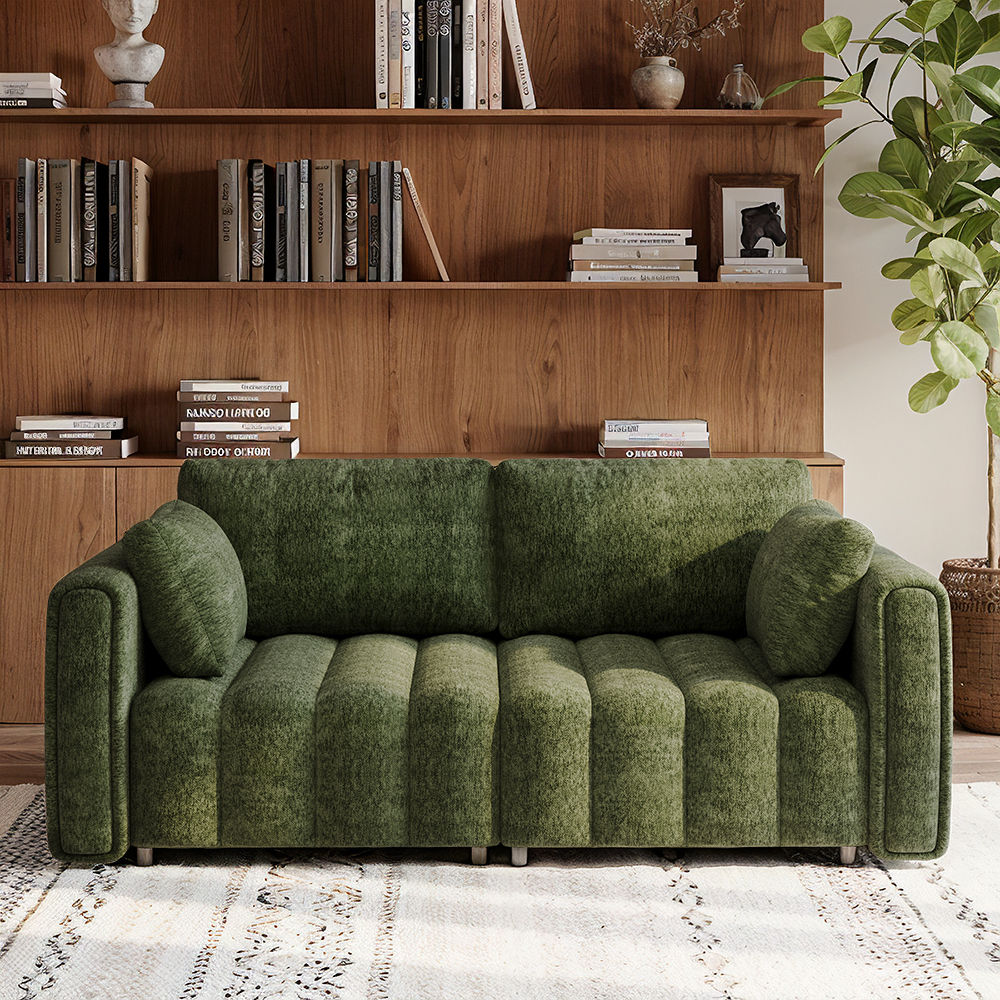 Pure Color Green Chenille 3 Seater Sofas
