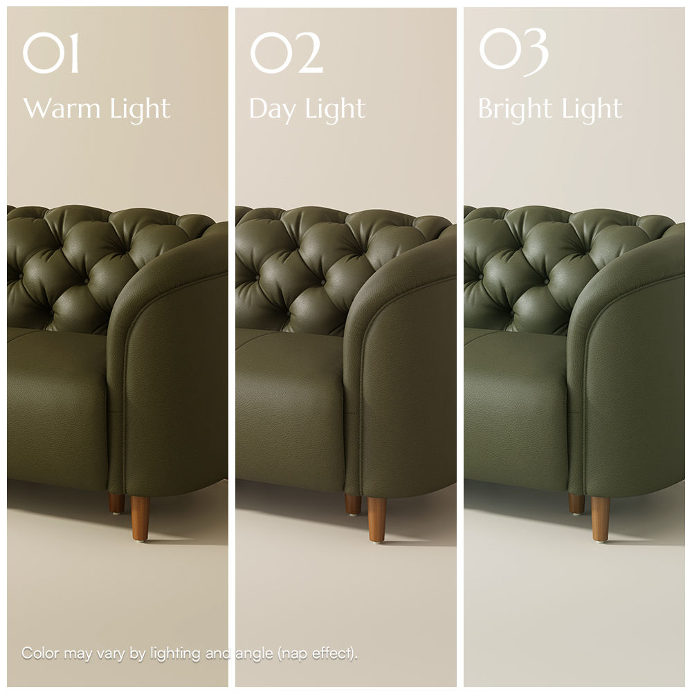 Partial Assembly Required Green Top Grain Leather 3 Seater Sofas