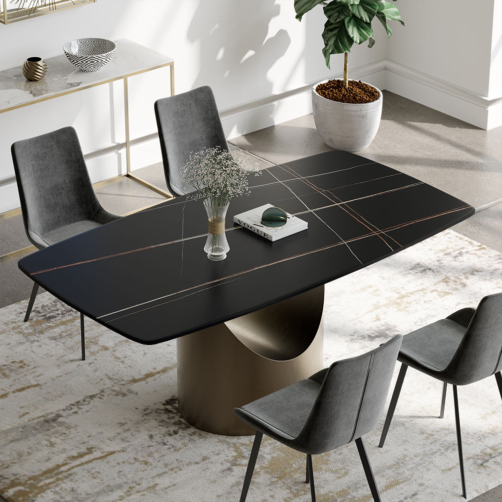 Estendibile Nero Pietra sinterizzata opaca Tavoli da pranzo