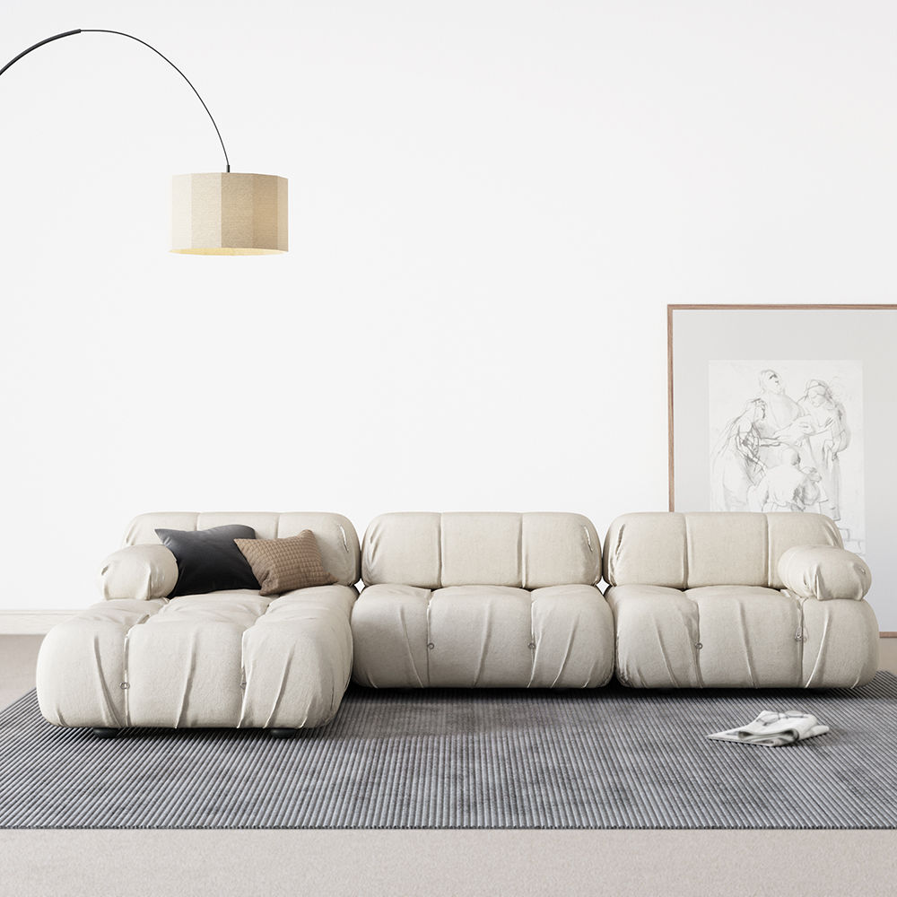 l shaped Beige Suede Fabric Sectionals