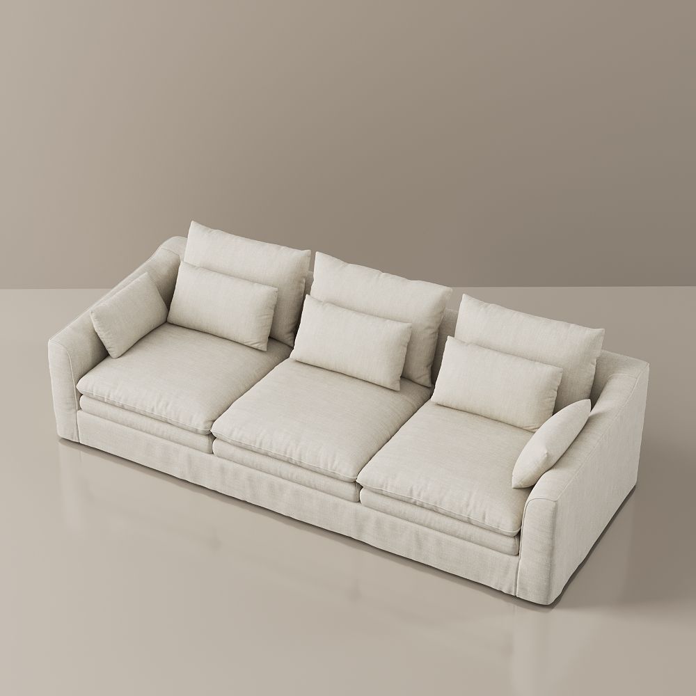 Beige Beige Cotton Linen 4 Seater Sofas