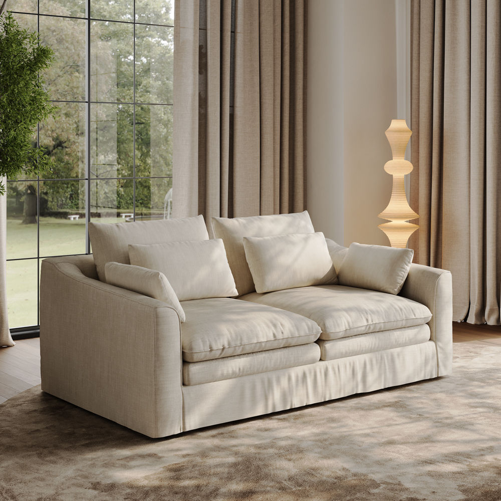 Apartment Beige Cotton Linen 4 Seater Sofas