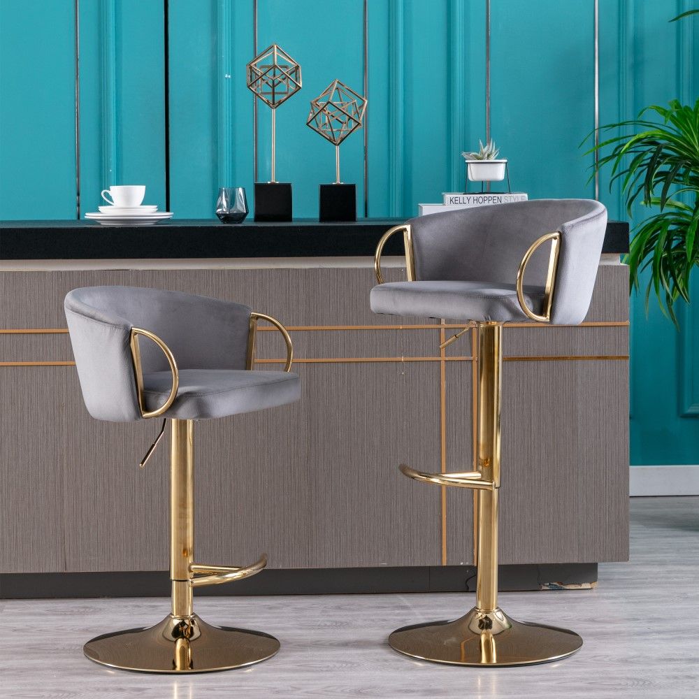 On the Ground Gray Velvet Bar Stools