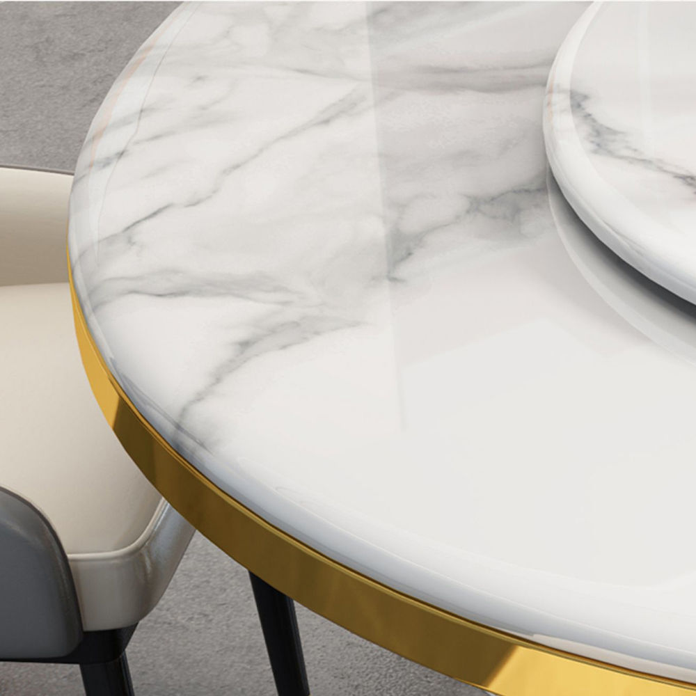 6 Seaters White Faux Marble Dining Room Set