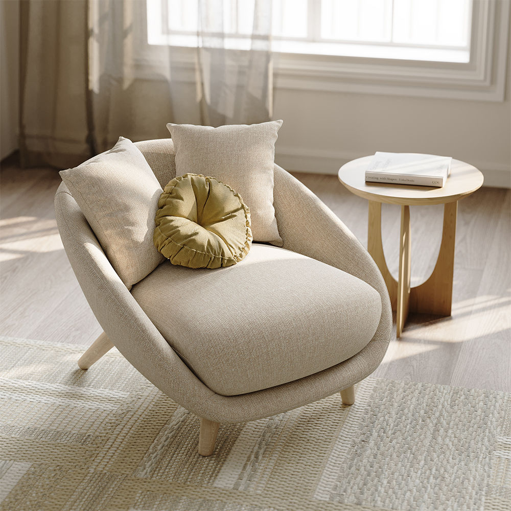 Beige Cotton Linen Accent Chairs