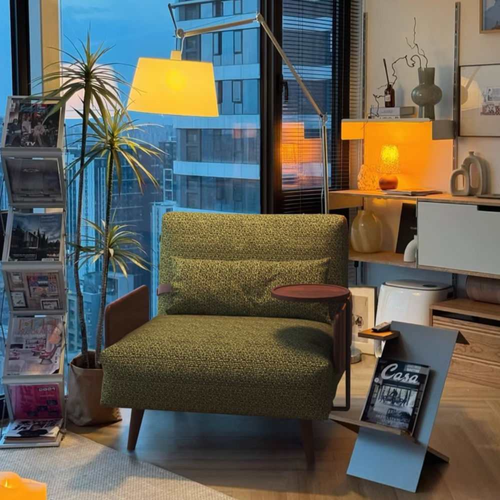 Mid Century Modern Green Cotton & Linen Accent Chairs