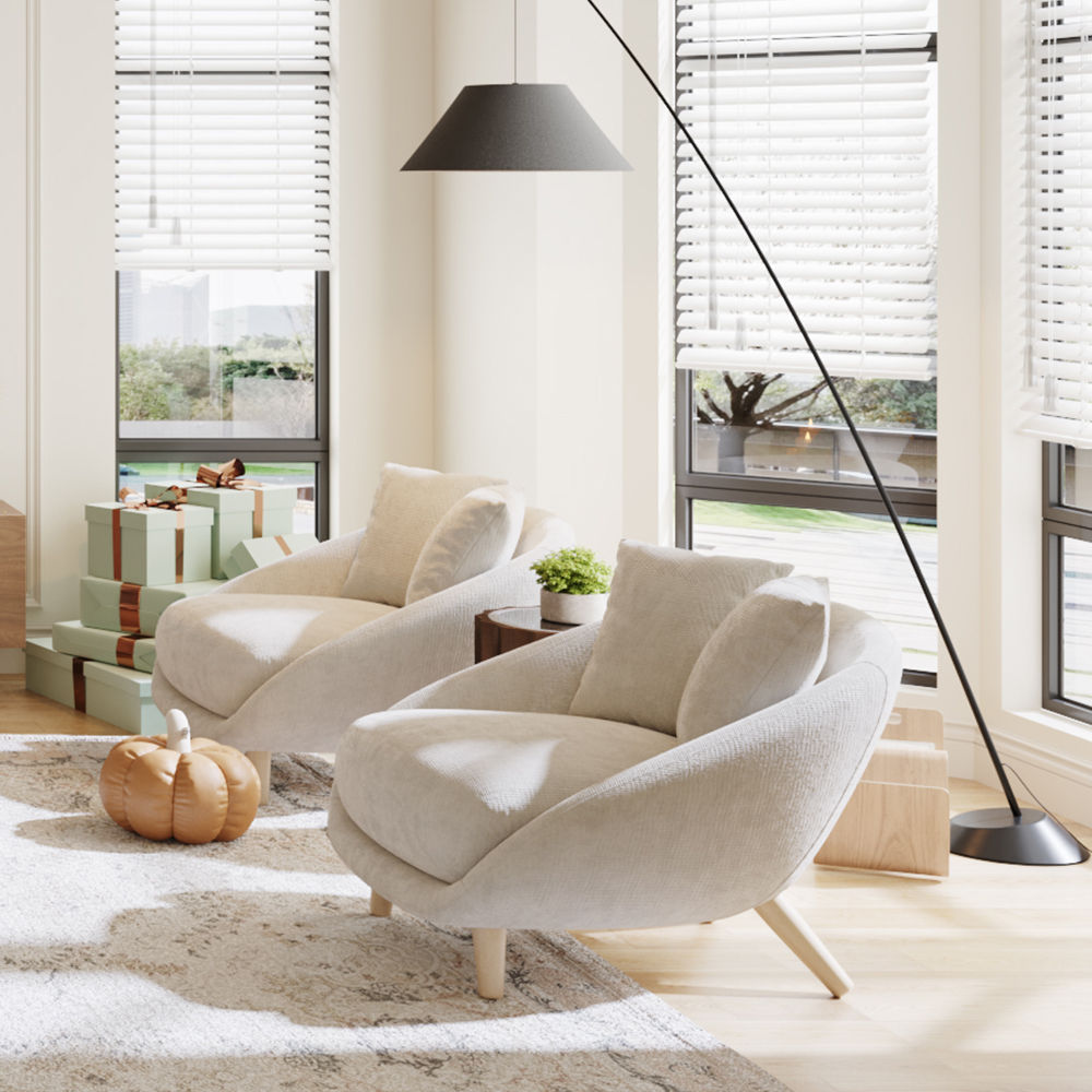 Beige Cotton Linen Accent Chairs