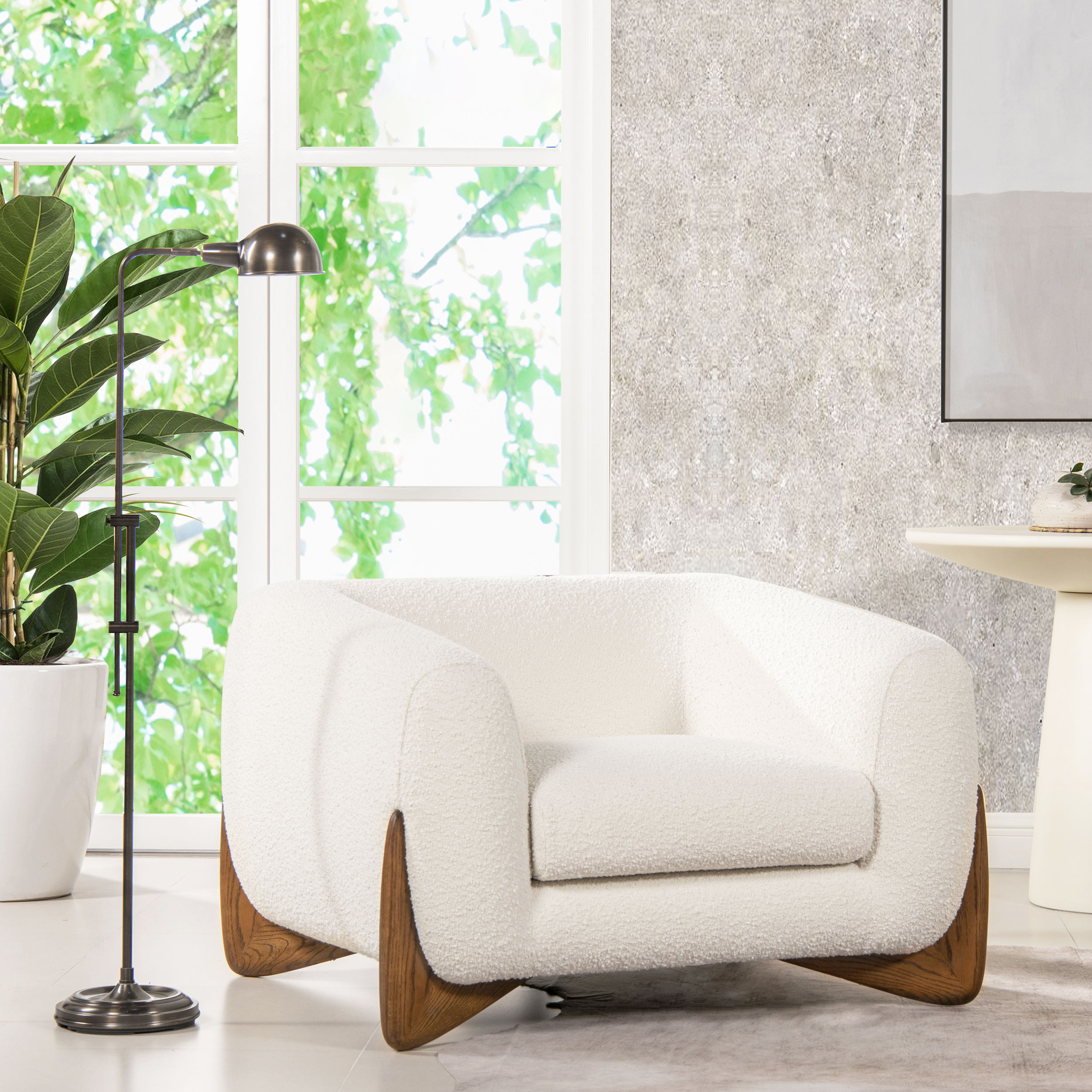 Fully Assemble Rice white Boucle Accent Chairs