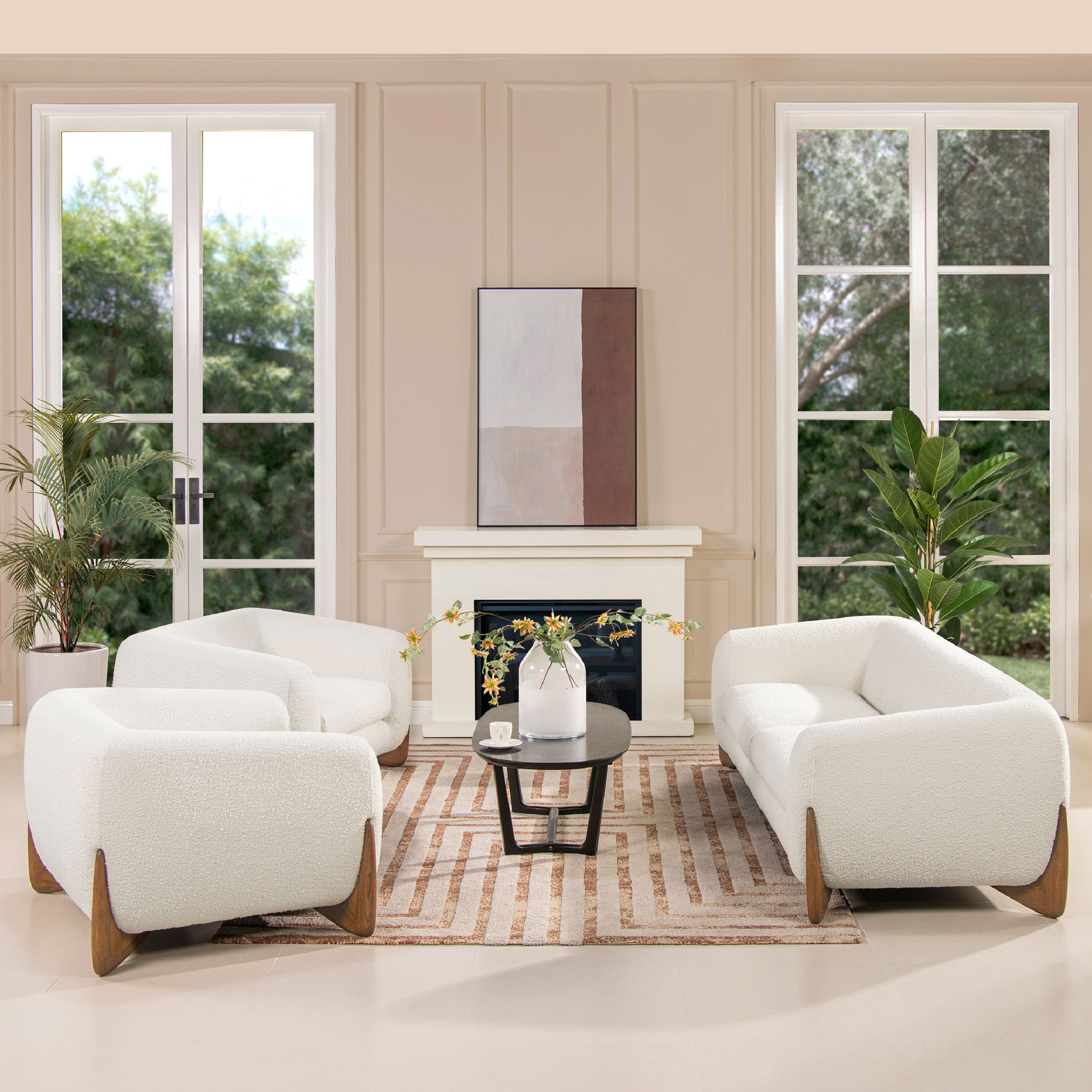 Modern Rice white Boucle Accent Chairs