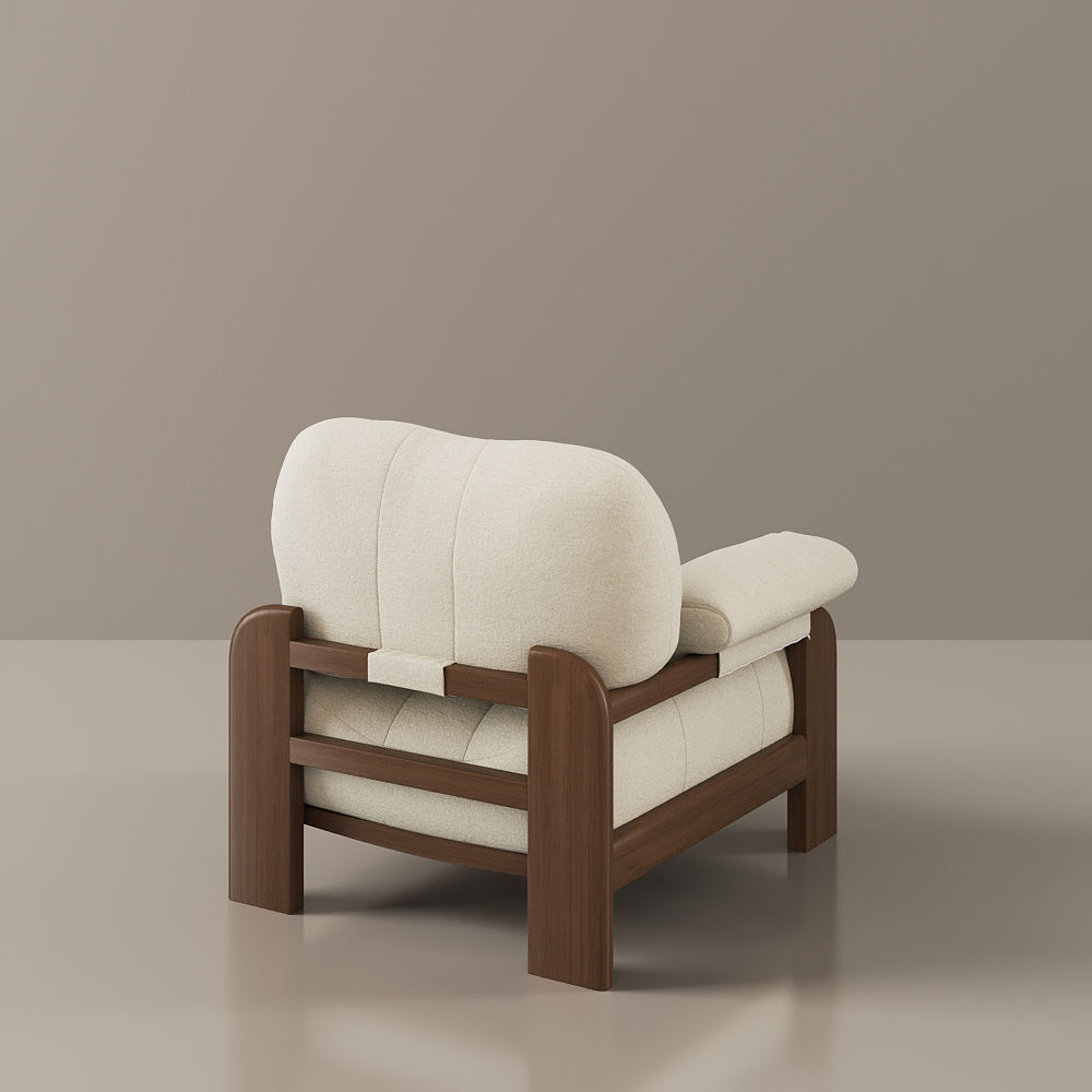 Linen Fabric White & Walnut Cotton Linen Accent Chairs