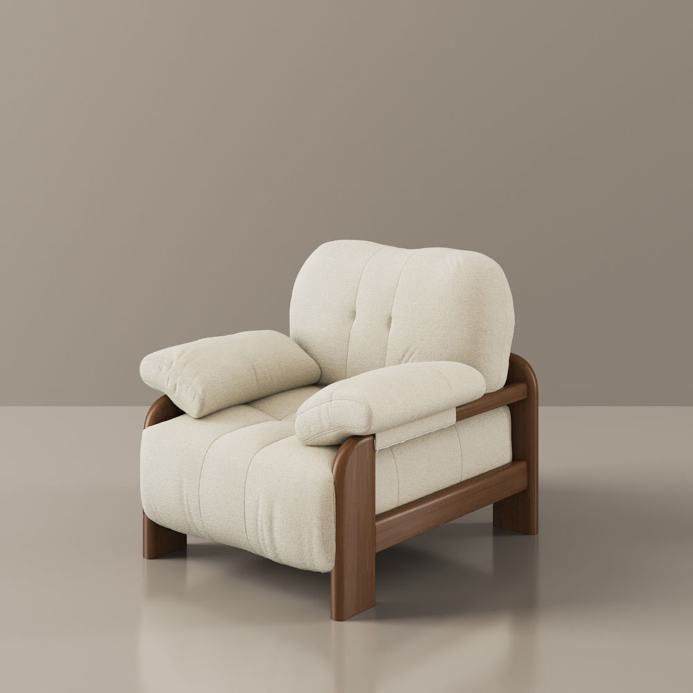 Sponge White & Walnut Cotton Linen Accent Chairs