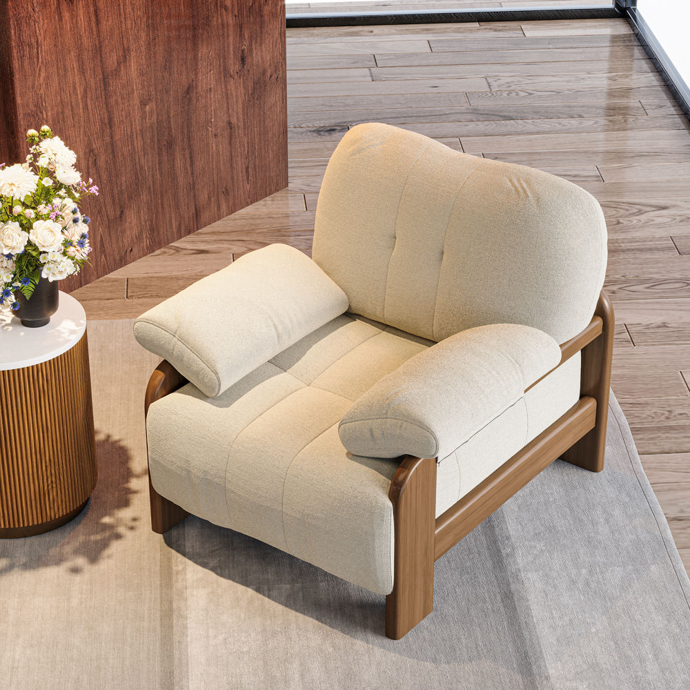 Fully Assemble White & Walnut Cotton Linen Accent Chairs