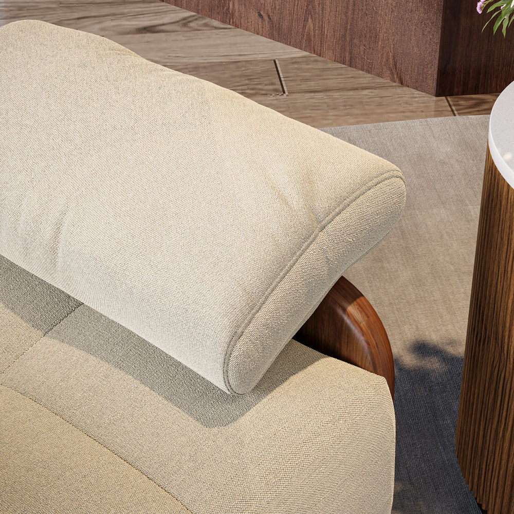 Wood Leg White & Walnut Cotton Linen Accent Chairs