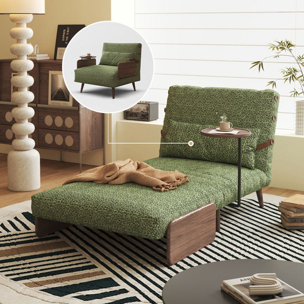 Mid Century Modern Green Cotton & Linen Accent Chairs
