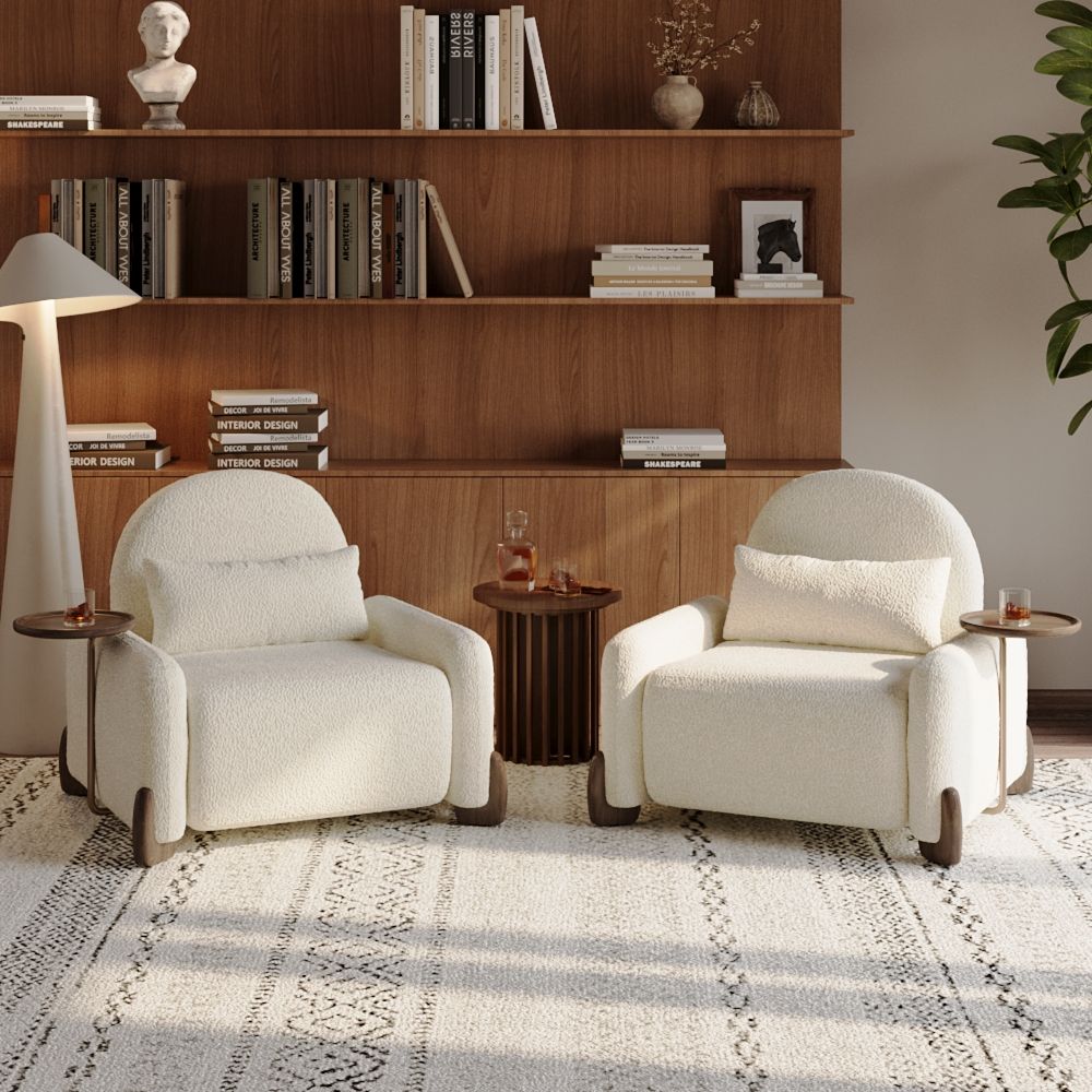 Sponge Walnut & White Fabric Accent Chairs