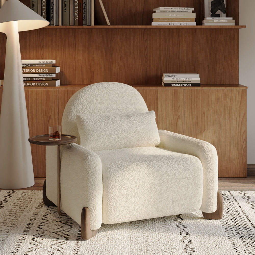 Accent Chair Walnut & White Fabric Accent Chairs