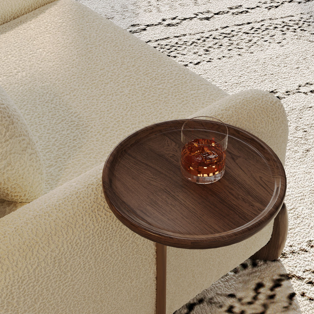 Living Room Walnut & White Fabric Accent Chairs