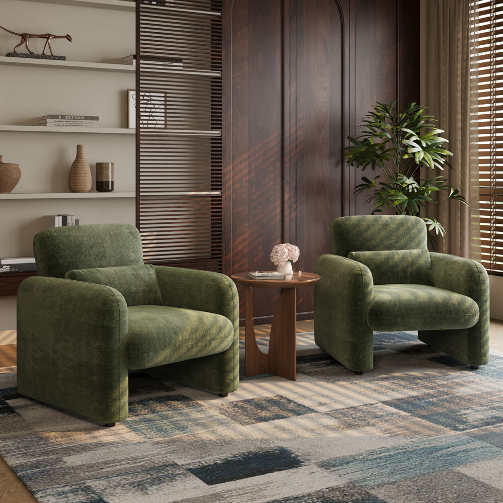 Velvet Green Chenille Accent Chairs