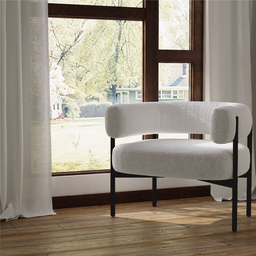Metal Leg Beige Lamb Fleece Accent Chairs