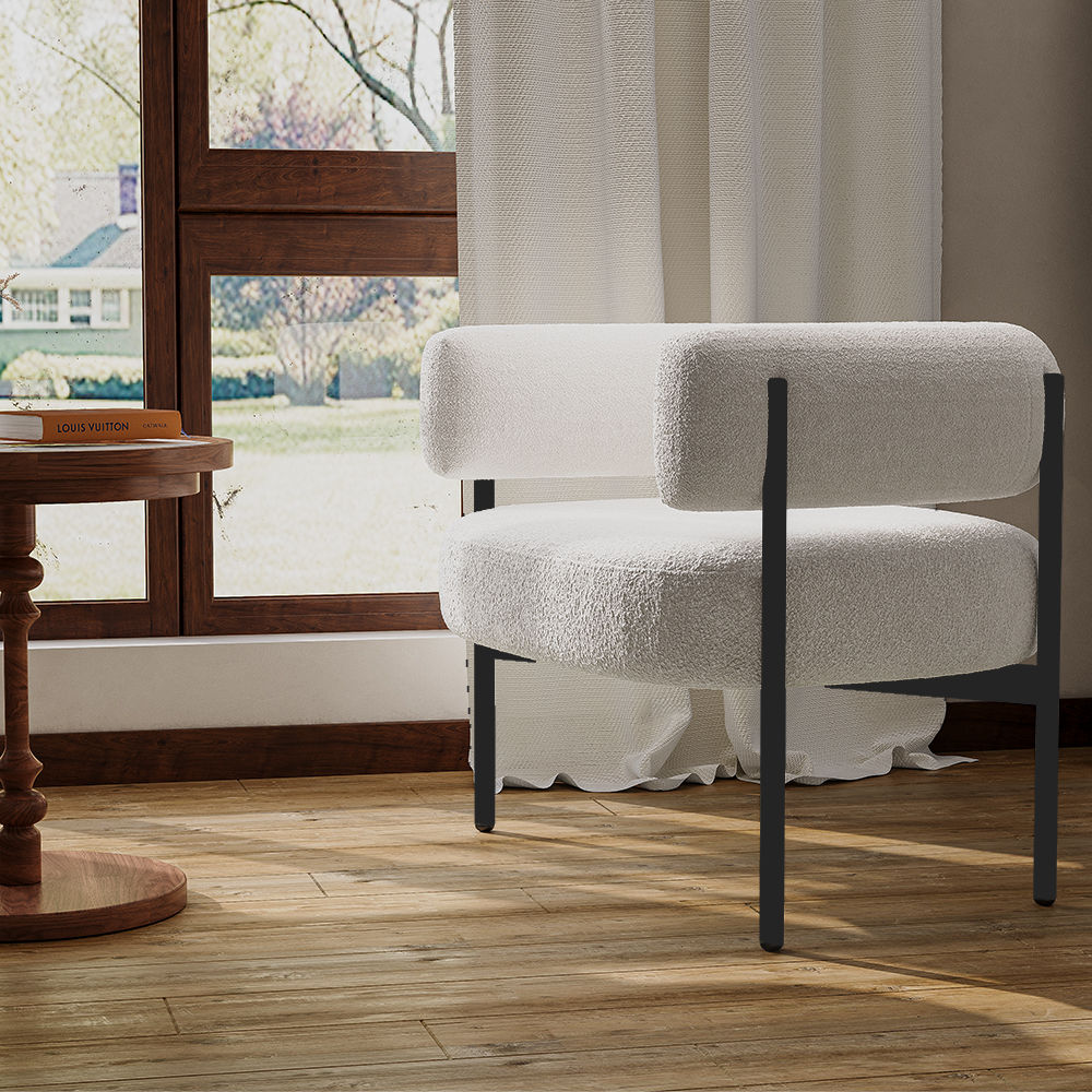 Modern Beige Lamb Fleece Accent Chairs