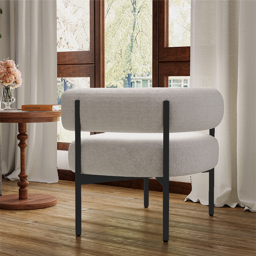 Modern Beige Lamb Fleece Accent Chairs