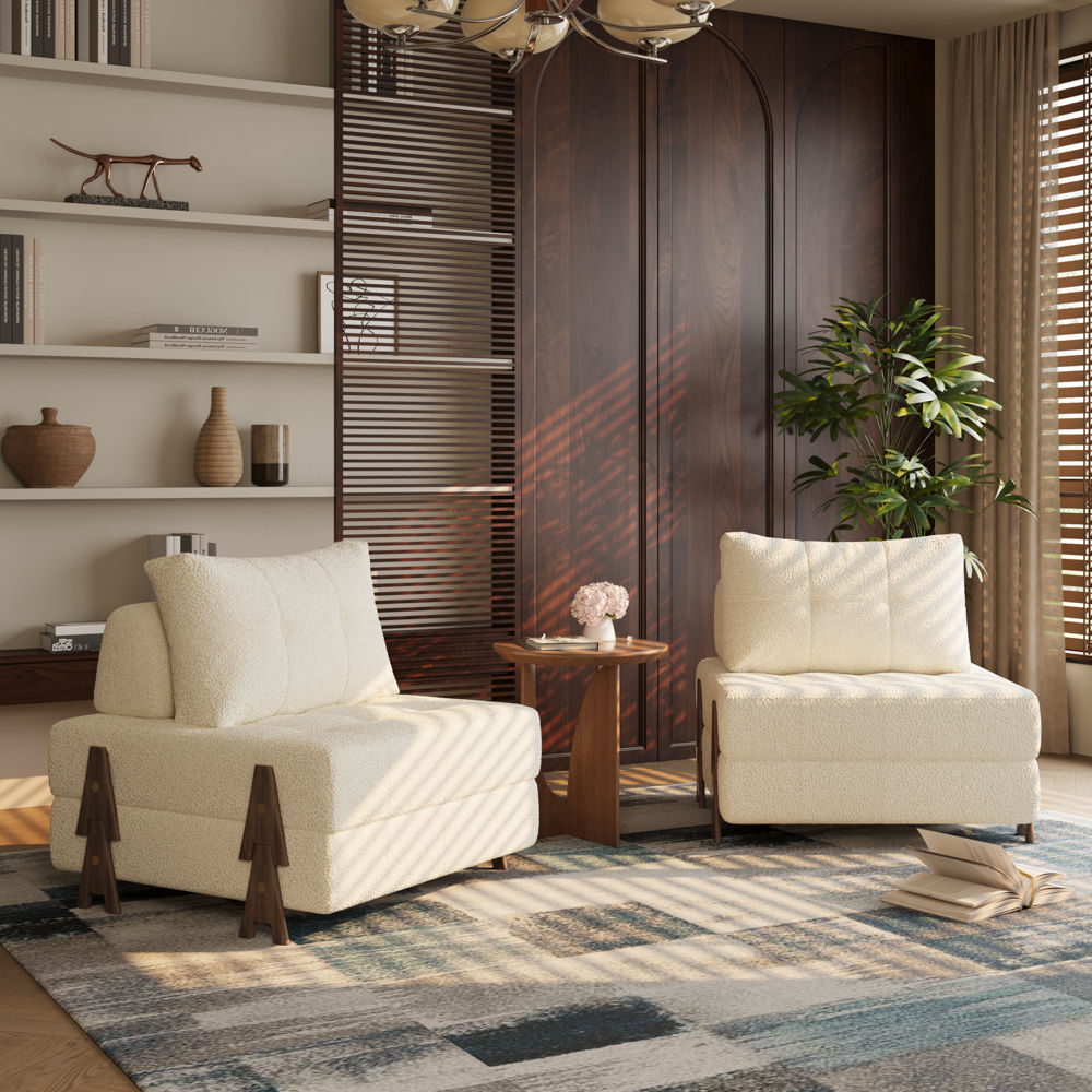 Partial Assembly Required Walnut & White Fabric Accent Chairs