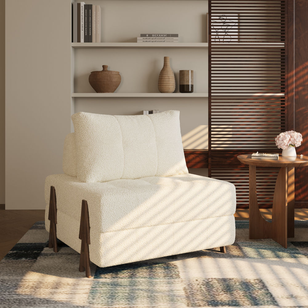 Soft Walnut & White Fabric Accent Chairs