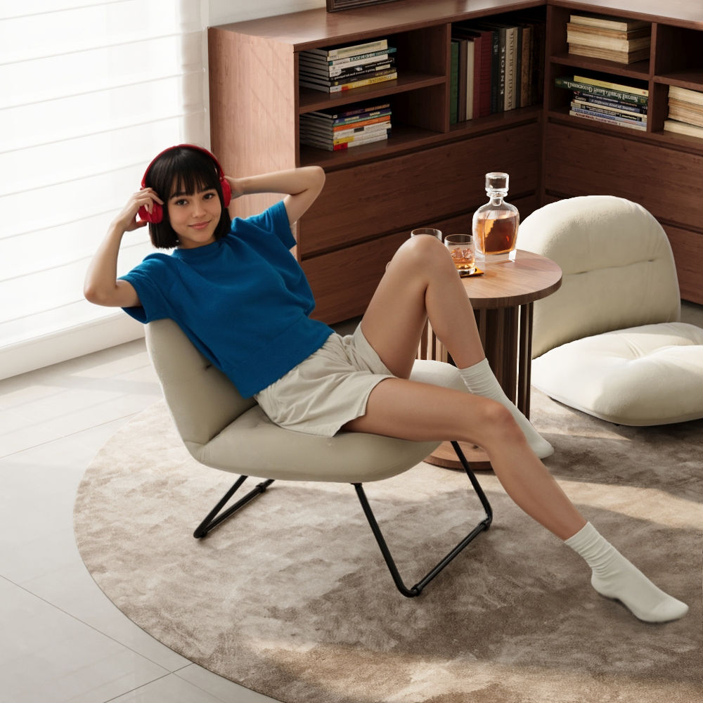 Adjustable Height Beige Velvet Accent Chairs