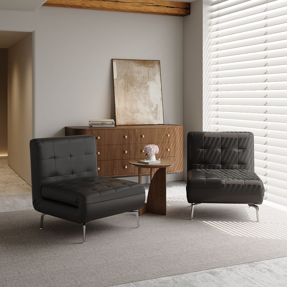 Metal Leg Black PU Leather Accent Chairs