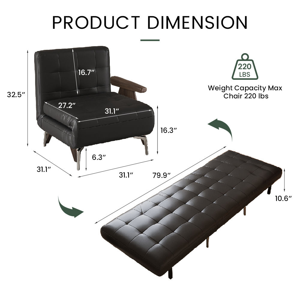 Recliner Black PU Leather Accent Chairs