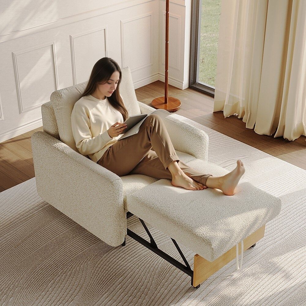 Home Theater White & Wood Chenille Accent Chairs