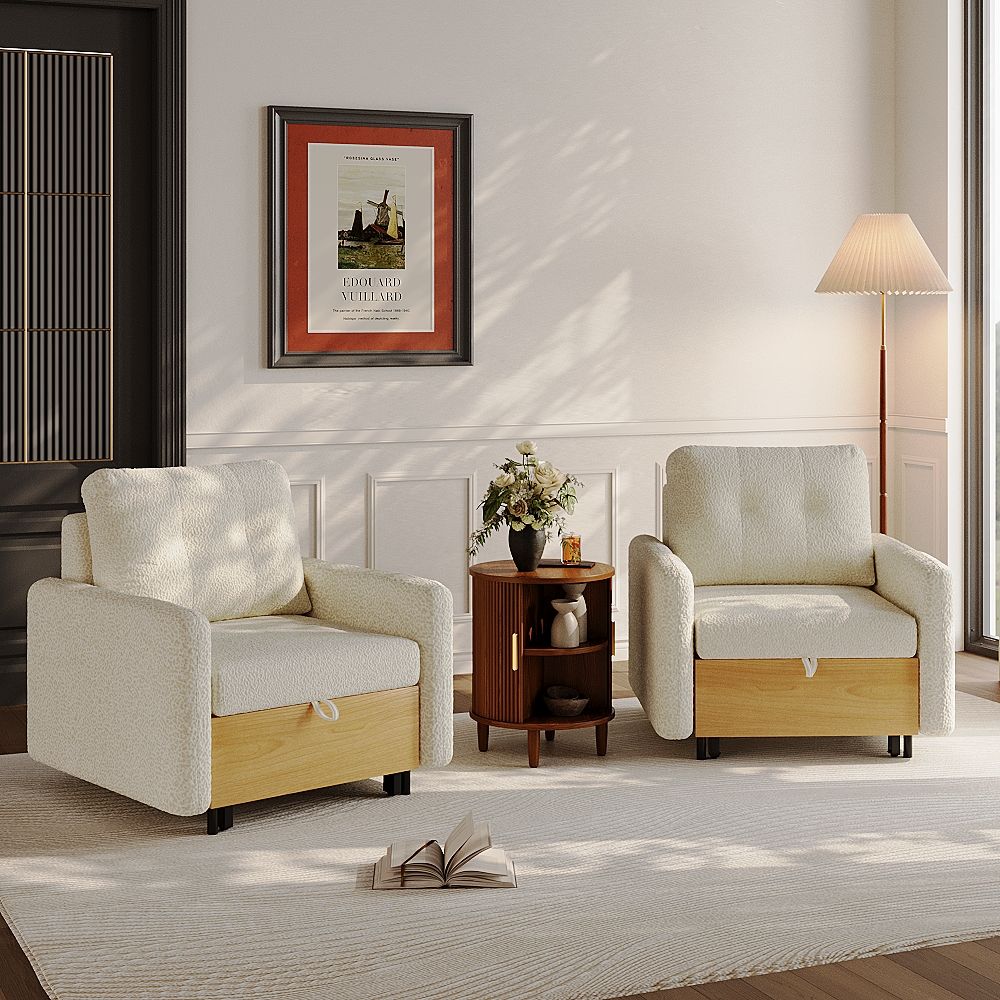 Office White & Wood Chenille Accent Chairs