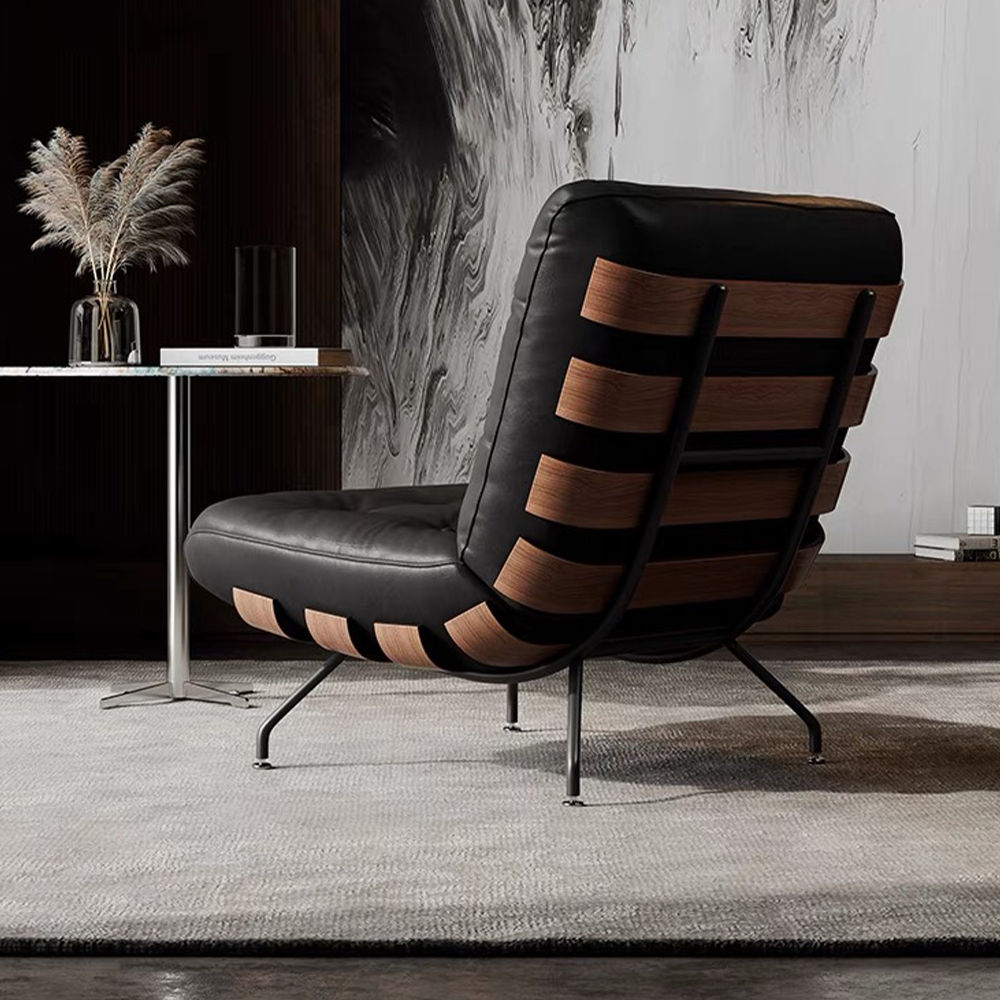 Mid Century Modern Black Faux Leather Accent Chairs