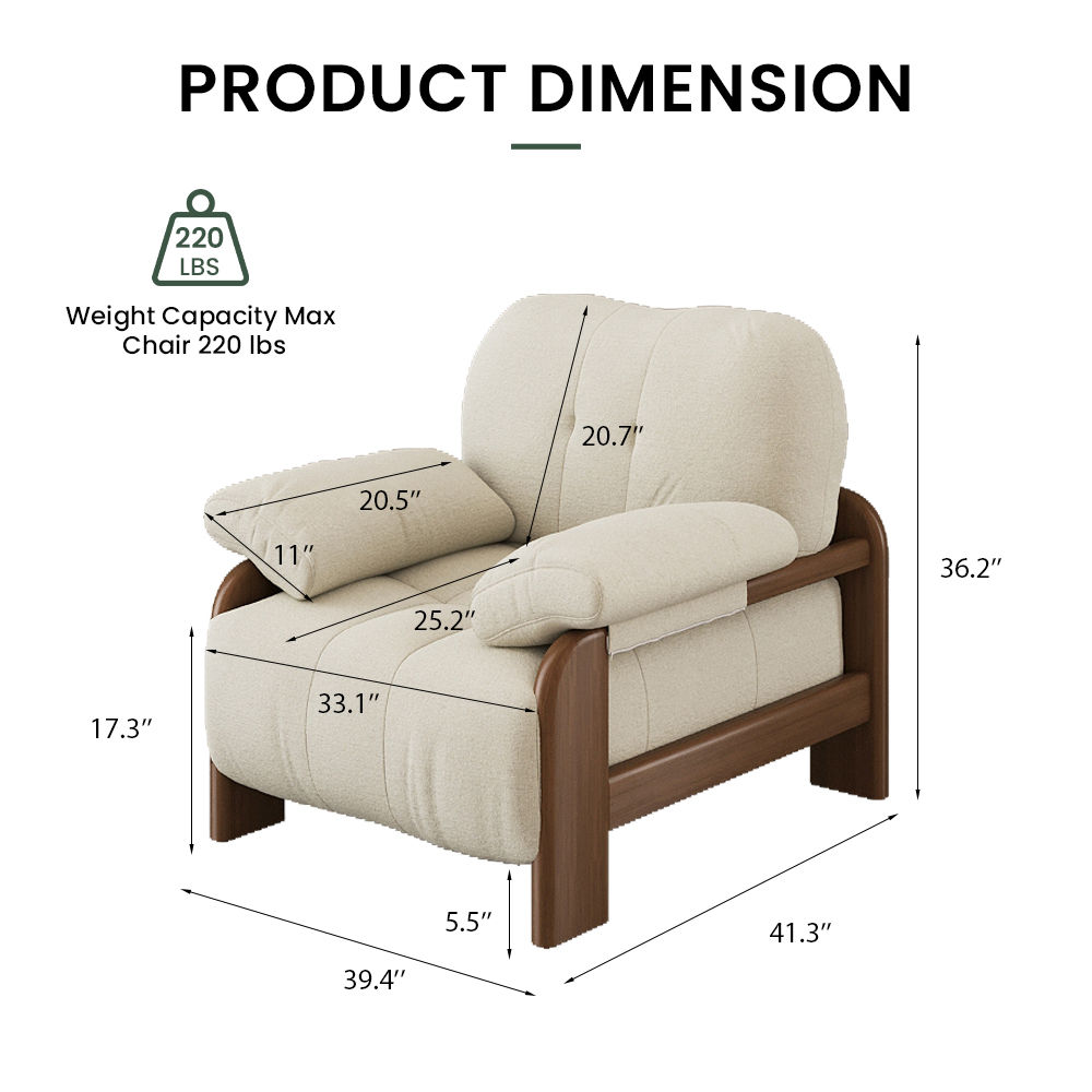 Mid Century Modern White & Walnut Cotton Linen Accent Chairs