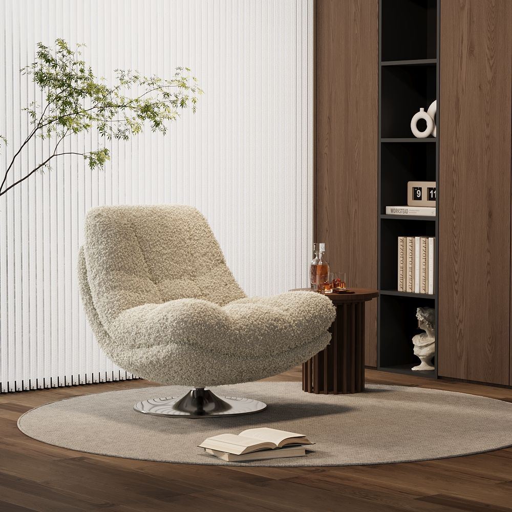 Metal Leg Beige teddy fleece Accent Chairs