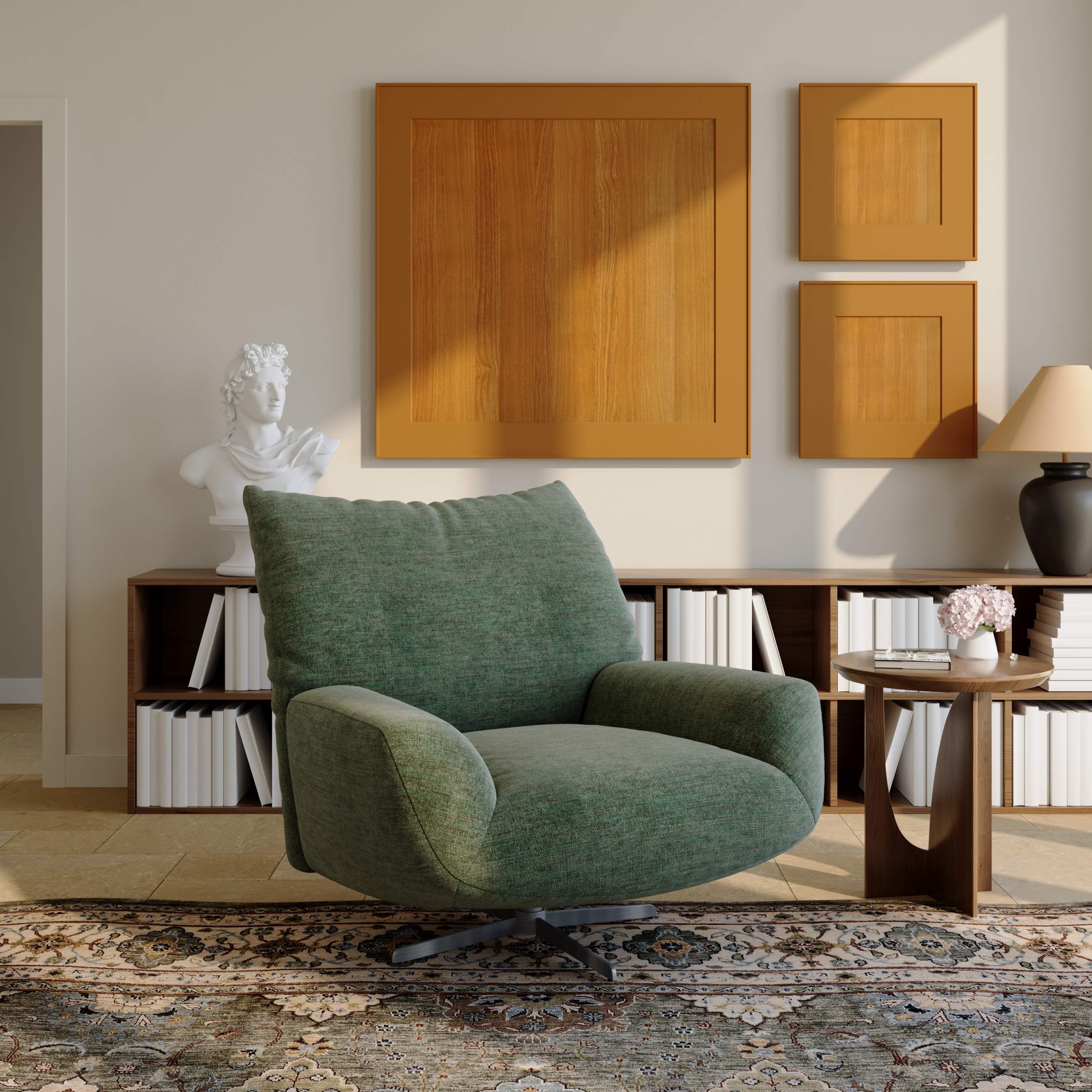 Home Theater Green Cotton and Linen Accent Chairs