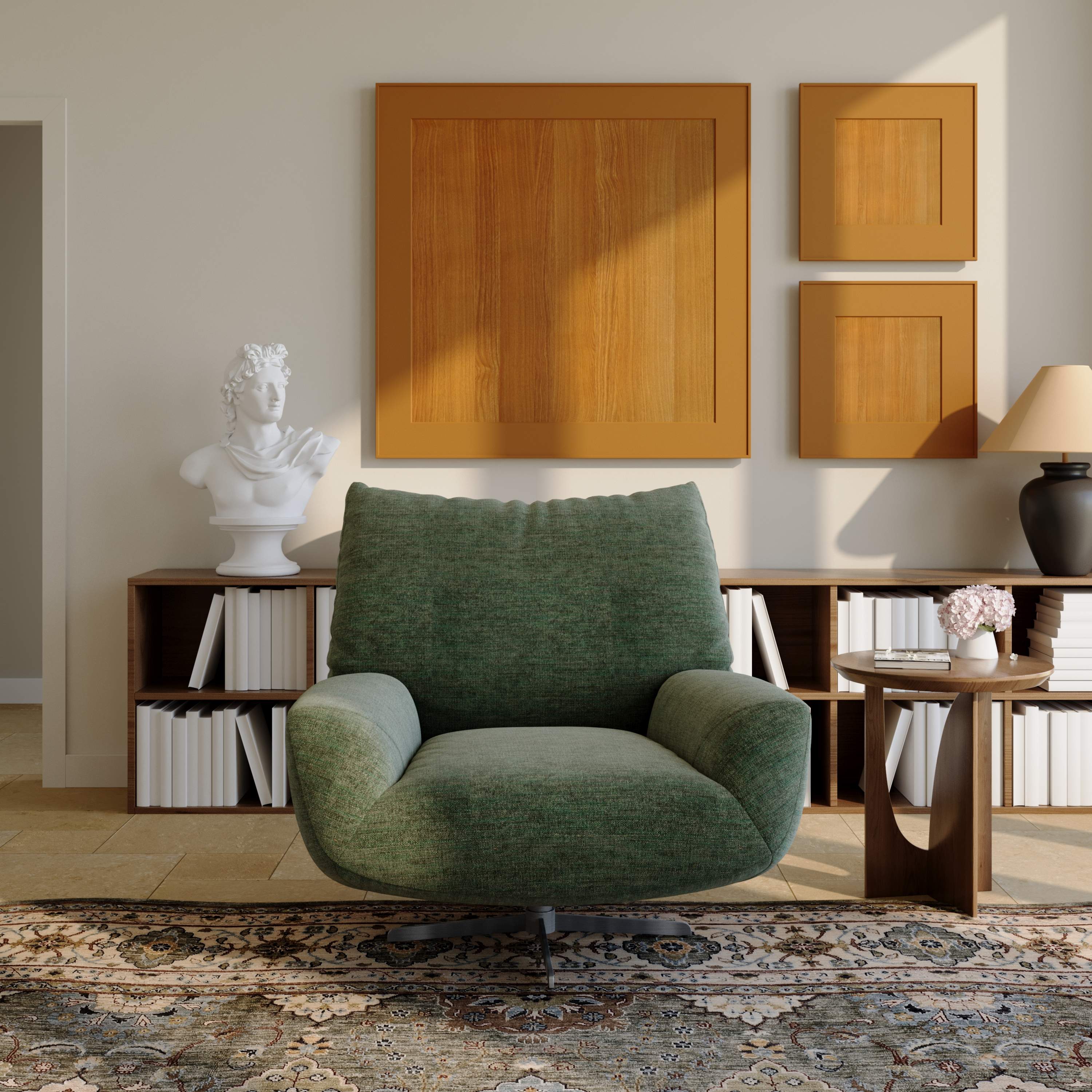 Home Theater Green Cotton and Linen Accent Chairs