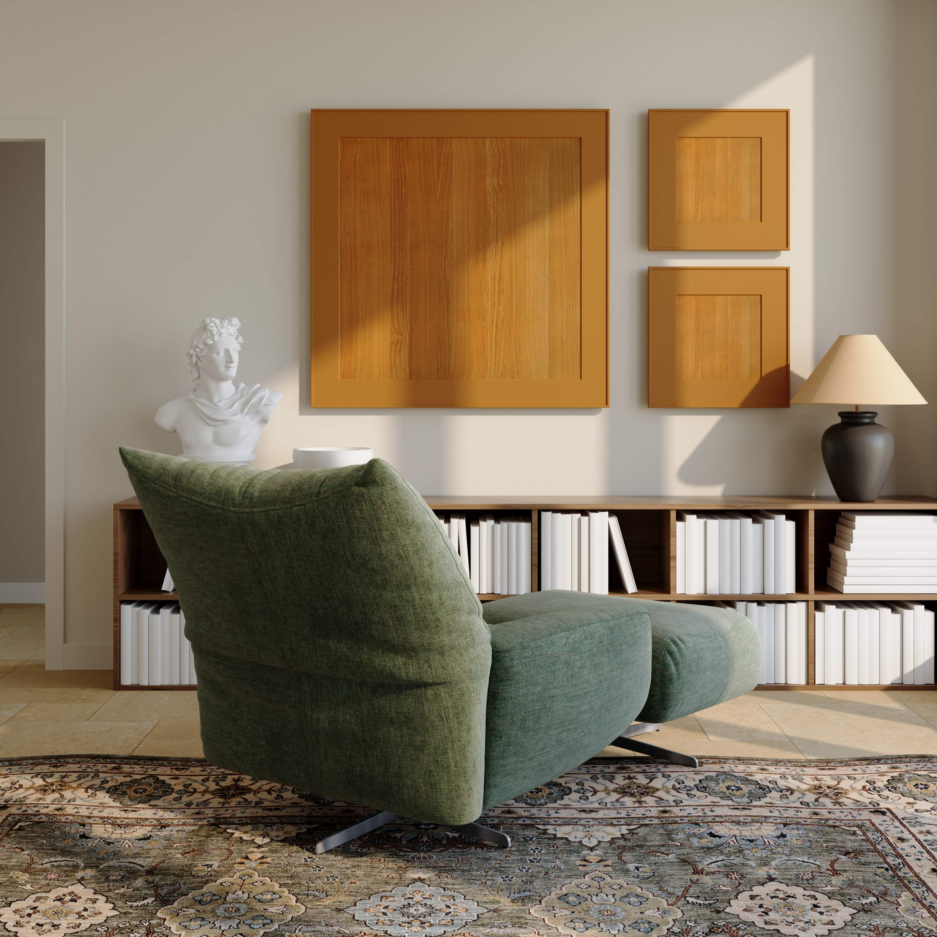 Home Theater Green Cotton and Linen Accent Chairs
