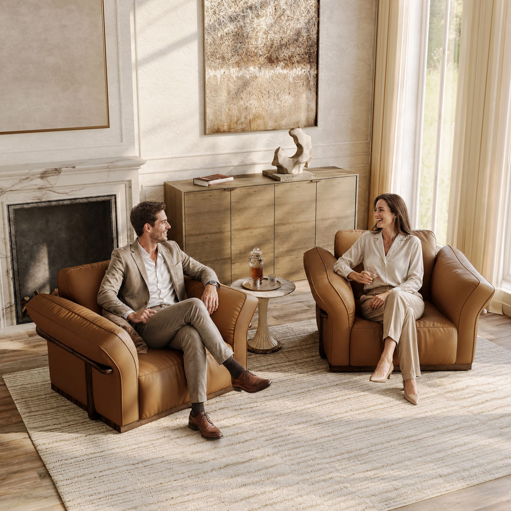 Comfortable Brown Top Grain Leather Accent Chairs
