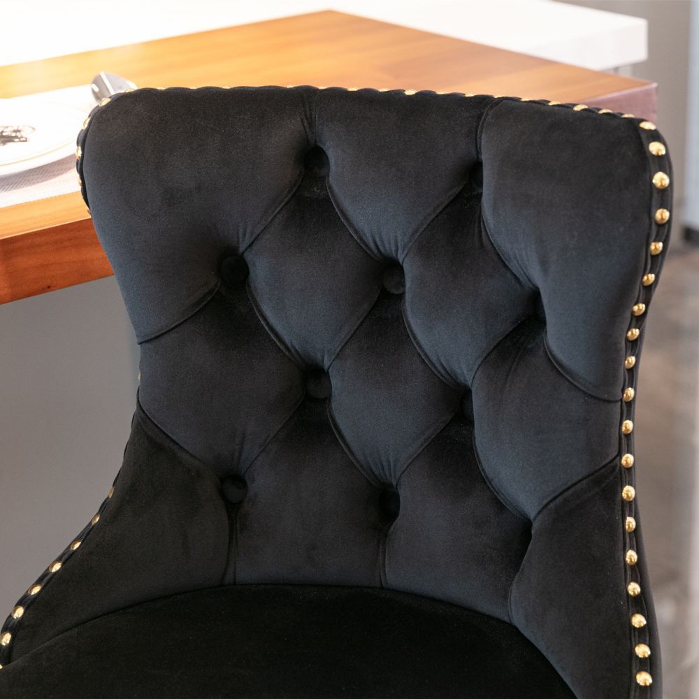 Partly Assemble Black & Gold Velvet+Foam Bar Stools