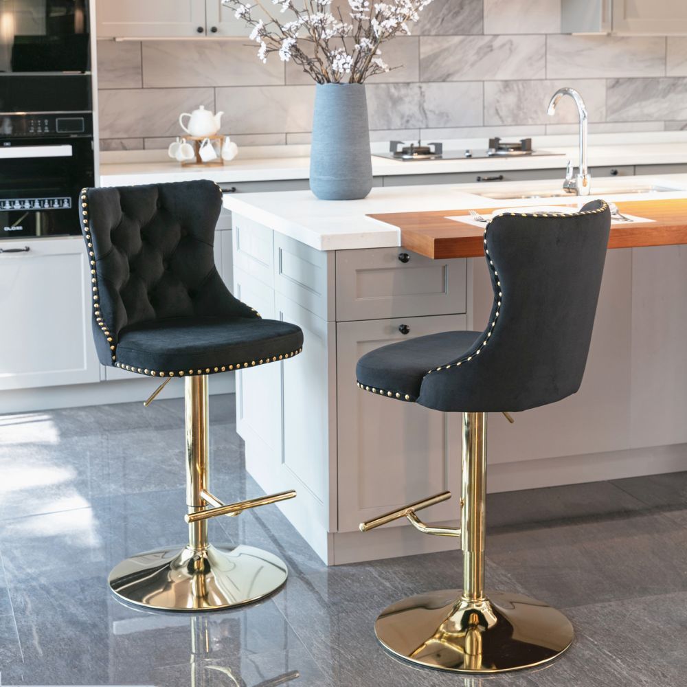 Metal Base Black & Gold Velvet+Foam Bar Stools